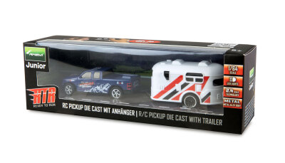 RC Pickup Die Cast mit Wohnwagenanhänger 1:64 RTR blau