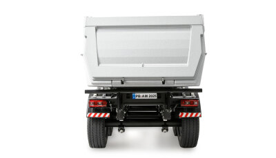 Dreiachs-Sattelauflieger mit Kippmulde aus Metall 1:14 silber