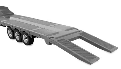 Tieflader-Sattelauflieger Dreiachser für Scania 1:18 silber