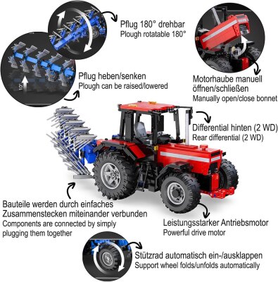 CaDA Traktor mit Pflug 1:17 2,4GHz Bricks