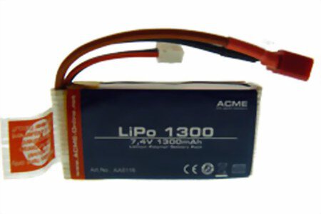 Batterypack 7.4V Lipo AA360° 1300mAh, LIPO 1300