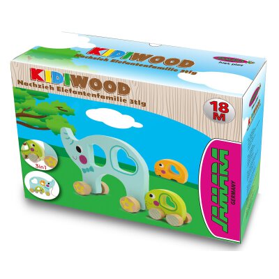 Holzspielzeug Kidiwood Nachzieh-Elefantenfamilie 3tlg