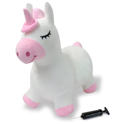 Hüpftier Einhorn mit Plüschbezug und Pumpe