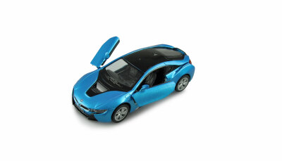 Rückzug Druckguss BMW i8 1:36, 12er Set im Display