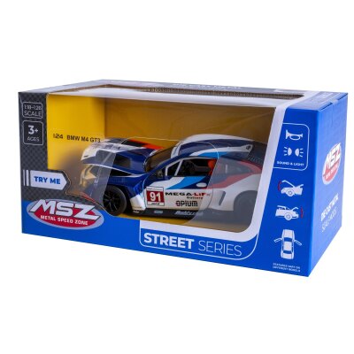 BMW M4 GT3 Diecast 1:24 weiß inkl. Knopfzellen