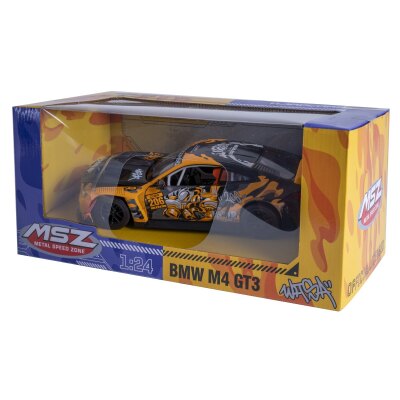 BMW M4 GT3 Diecast 1:24 gelb inkl. Knopfzellen