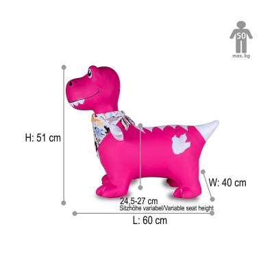 Hüpftier Dino mit Flügel HoppyDoo pink mit Pumpe
